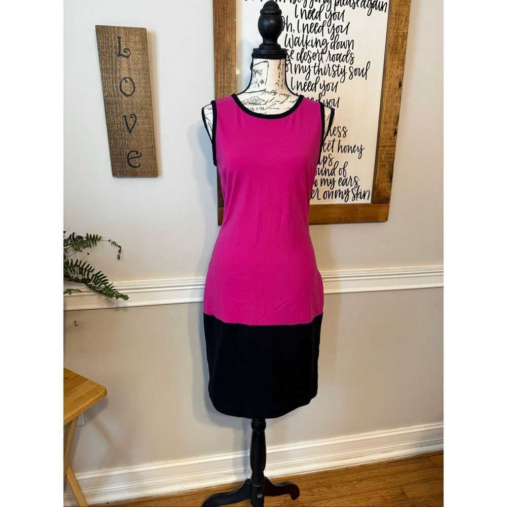 Cynthia Rowley Women's Sleeveless Colorblock Sheath Dress Pink Black Size Small